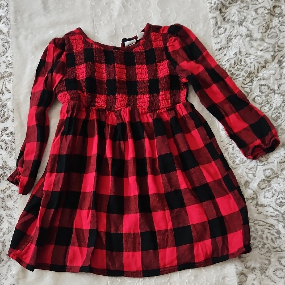 GAP Red and Black Buffalo Plaid Smocked Waist Dress- XS 4-5